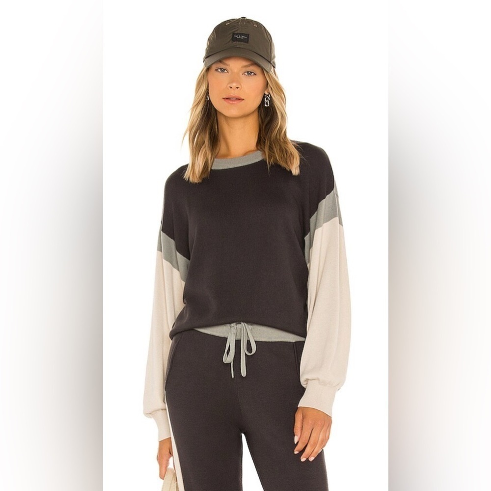 Monrow Colorblock Relaxed Sweater L Faded Black, Bone, Gunmetal Crew Neck